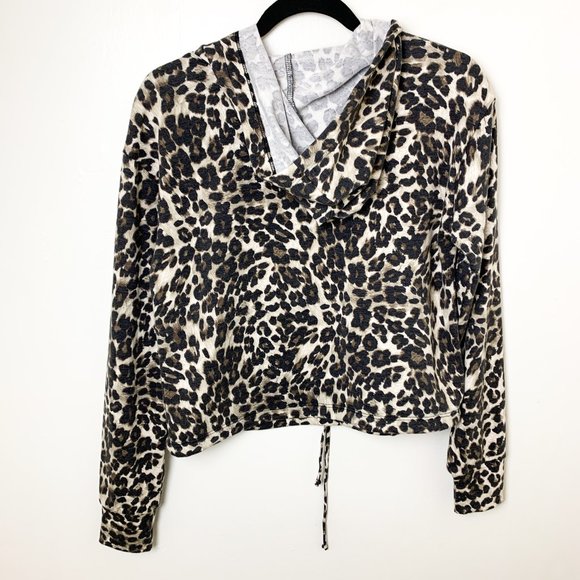 NEW Nordstrom leopard print crop drawstring waist hoodie medium - Picture 6 of 6